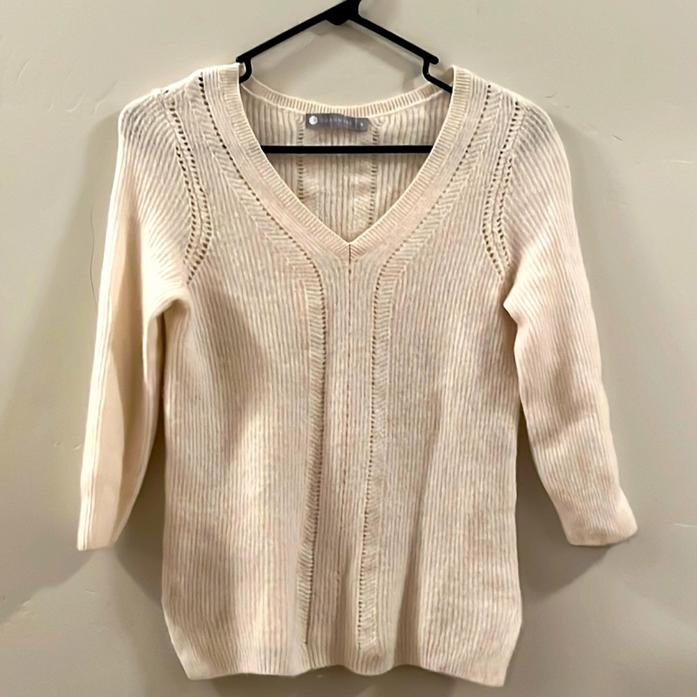 Women’s Long Sleeve 100% Cashmere Sweat, Cream Colored, In Cashmere, Size Small